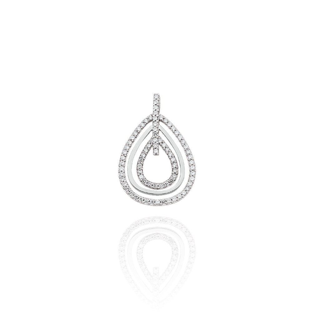 10KT White Gold Charmed Oval Shaped Drop Pendant set with Cubic Zirconia on Pendant and Bail