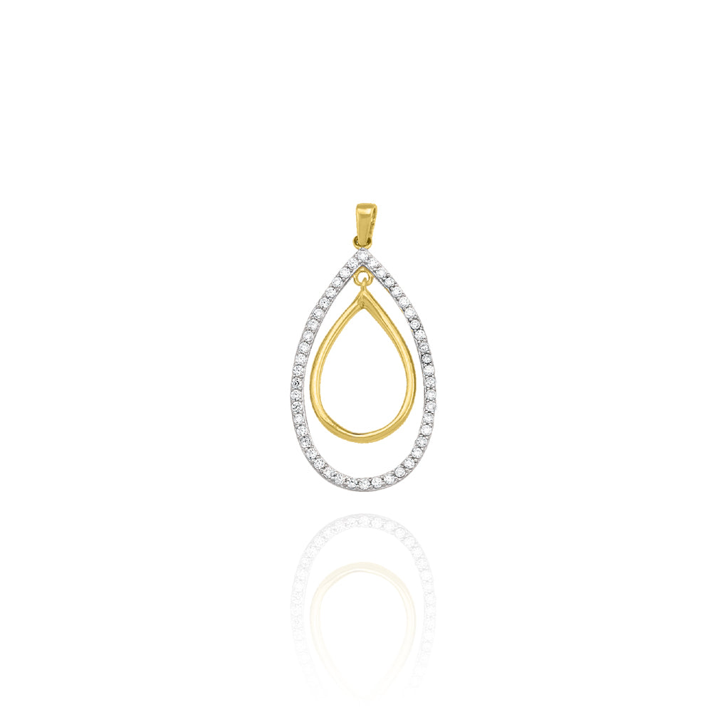 10KT Yellow and White Gold Oval Drop Pendant set with Cubic Zirconia