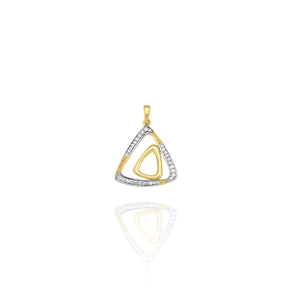 10KT Yellow and White Gold Triangle Shaped Pendant Set with Cubic Zirconia