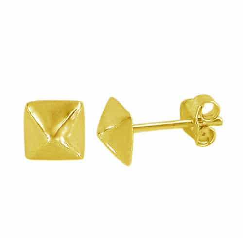 Pyramid Sterling Silver Yellow Gold Studs