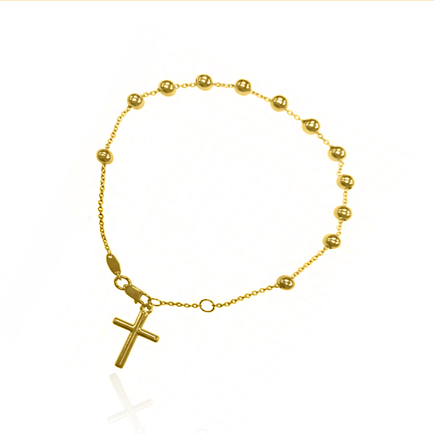 18k Yellow Gold Bead & Cross Bracelet – Exeter Jewelers