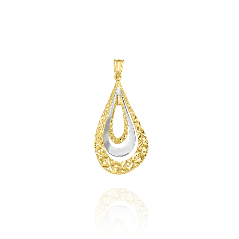 10KT Yellow and White Gold Layered Drop Pendant